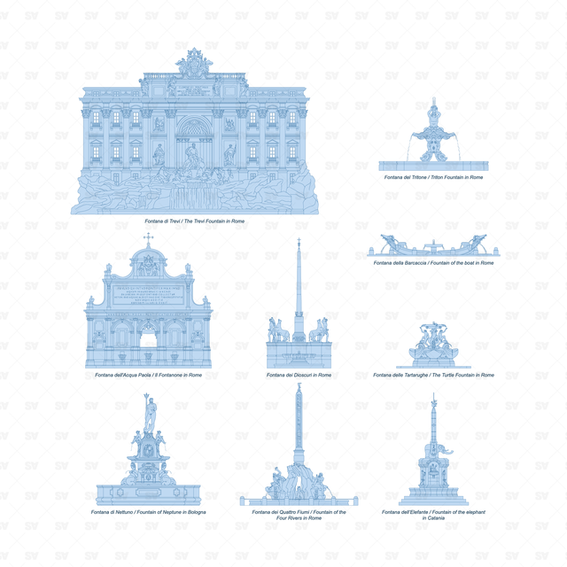 CAD and Vector Italian Fountains