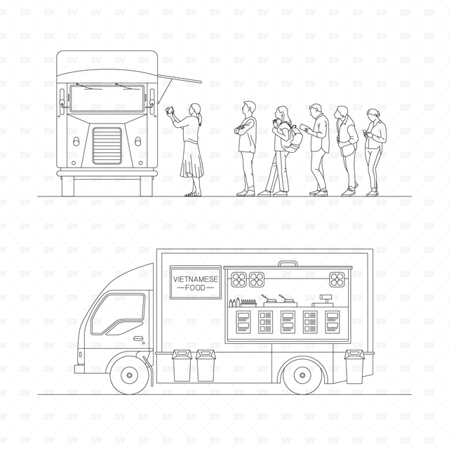 CAD & Vector Food Trucks Mega-Pack (Side, front, top views)