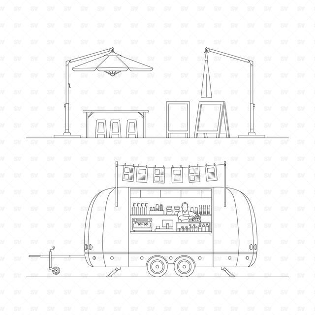 CAD & Vector Food Trucks Mega-Pack (Side, front, top views)