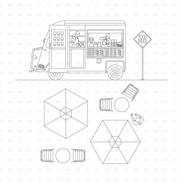 CAD & Vector Food Trucks Mega-Pack (Side, front, top views)
