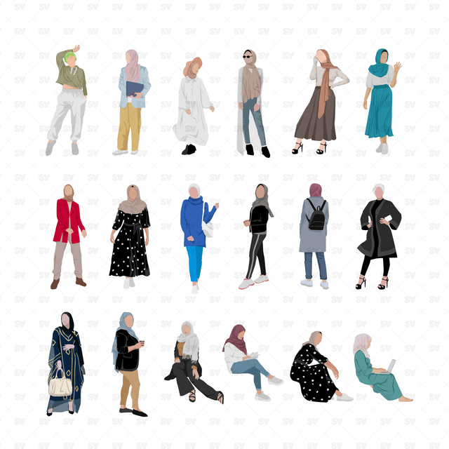 Vector Modern Muslim Women (18 Figures)