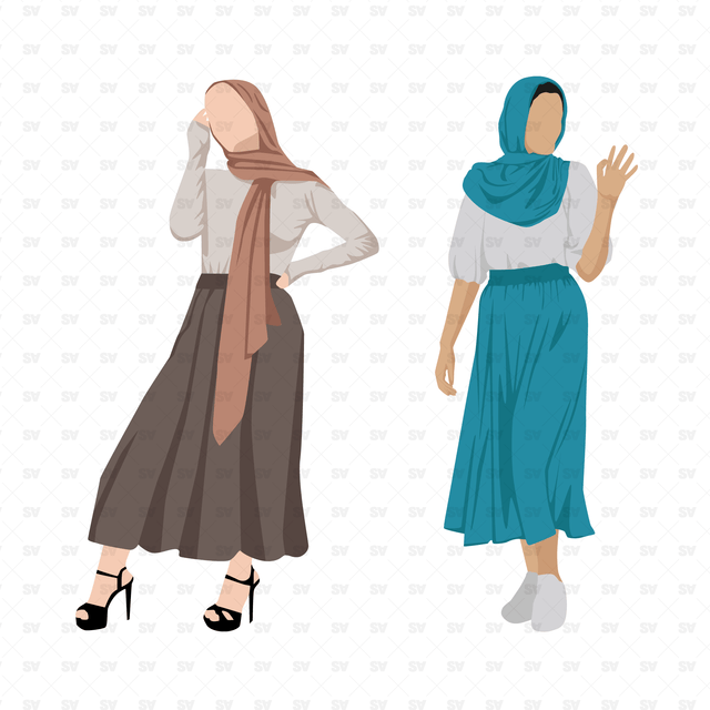 Vector Modern Muslim Women (18 Figures)