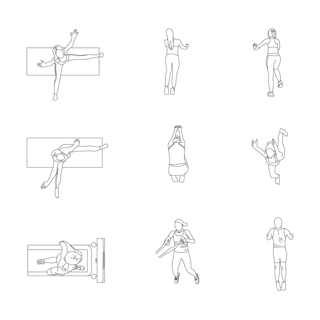 CAD and Vector Gym Characters Top View Set Studio Alternativi