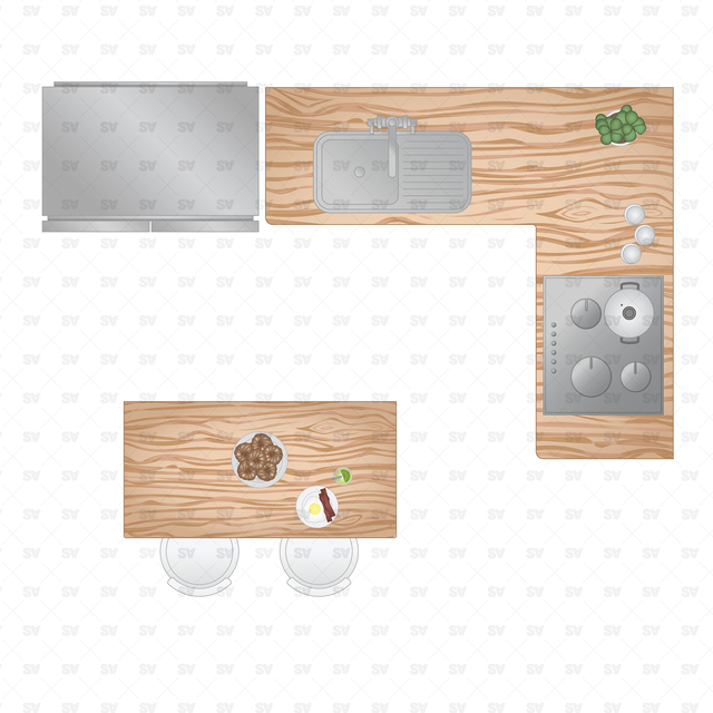 Vector kitchen Furniture and Food in Top View