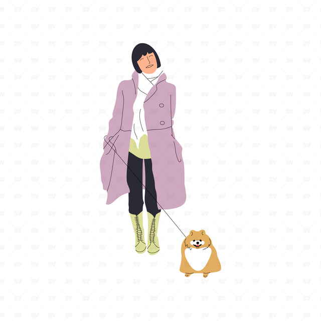 flat vector people illustrations woman with dog