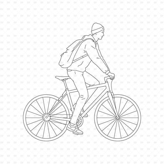 Cyclist with a backpack, People in Public Places ArchiCAD, Illustrator and PNG set