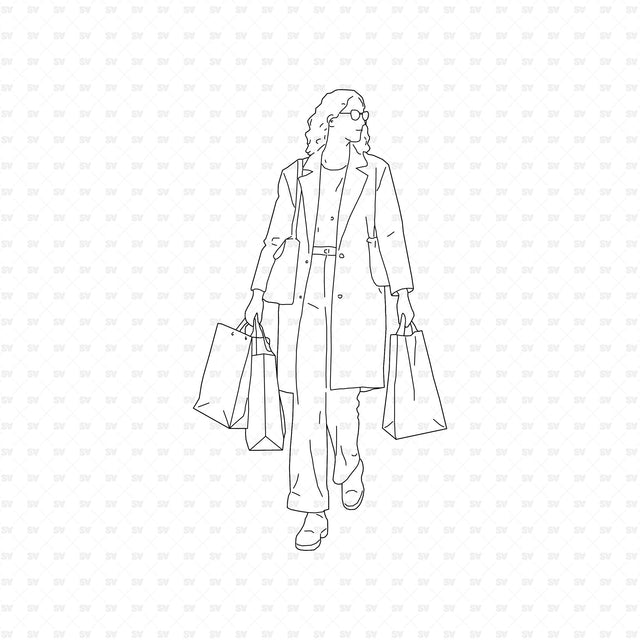 Woman carrying shopping bags, People in Public Places ArchiCAD, Illustrator and PNG set