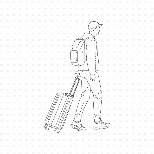 Traveller pulling a suitcase, People in Public Places ArchiCAD, Illustrator and PNG set