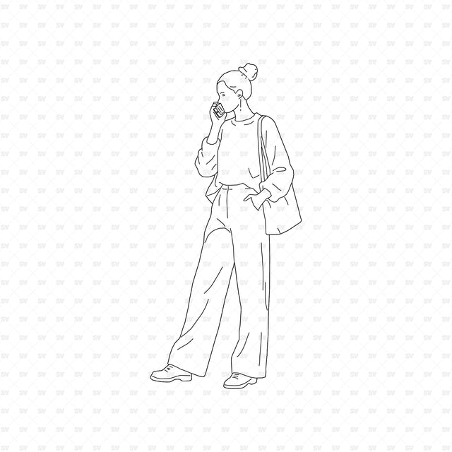 Woman using a phone, People in Public Places ArchiCAD, Illustrator and PNG set