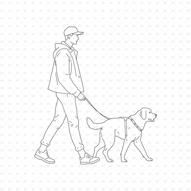 Man walking a dog, People in Public Places ArchiCAD, Illustrator and PNG set