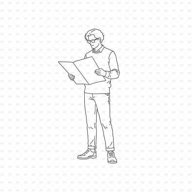 Man reading an open folder, People Office ArchiCAD, Illustrator and PNG set
