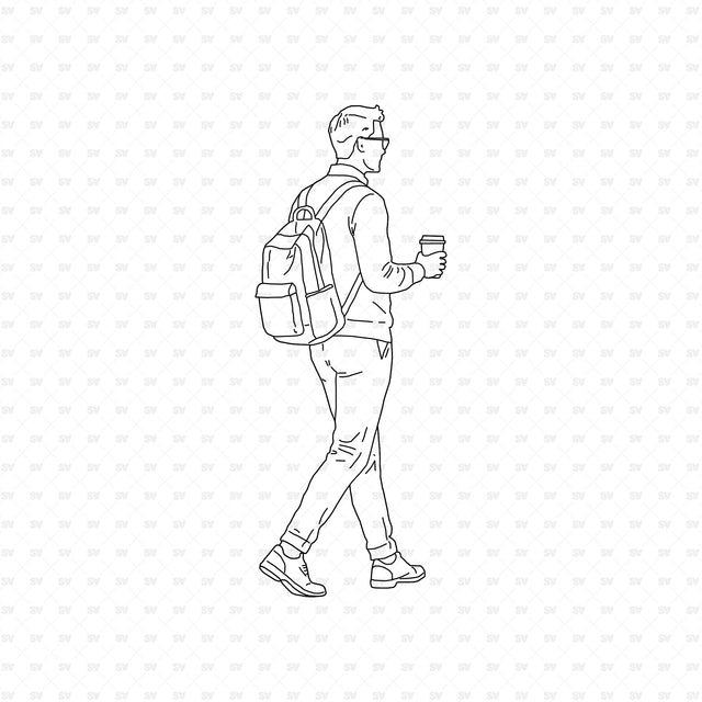 Man carrying a backpack and coffee, People Office ArchiCAD, Illustrator and PNG set