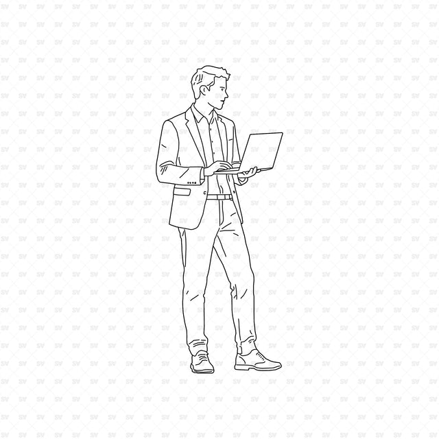 Man using a laptop while standing, People Office ArchiCAD, Illustrator and PNG set