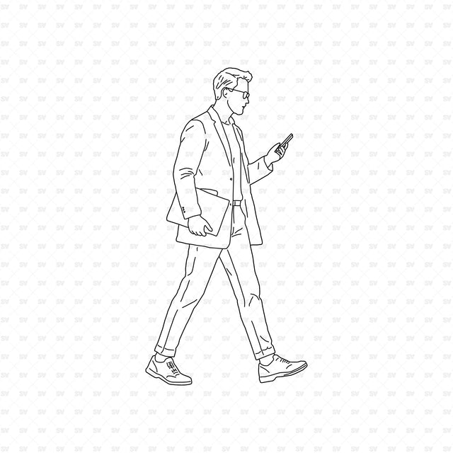 Man checking a phone and carrying a folder, People Office ArchiCAD, Illustrator and PNG set