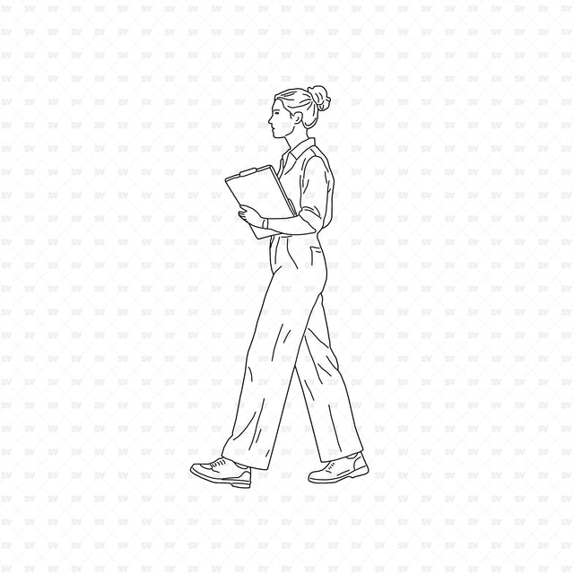 Woman carrying a clipboard, People Office ArchiCAD, Illustrator and PNG set