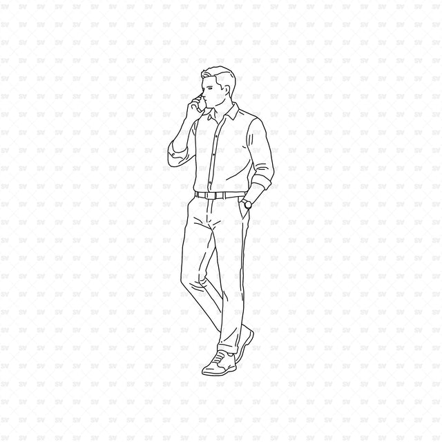 Man talking on a phone, People Office ArchiCAD, Illustrator and PNG set