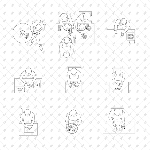 CAD, Vector, PNG Characters at a Coffee Shop in Top View