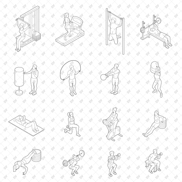 CAD, Vector, PNG Isometric View Workout Characters