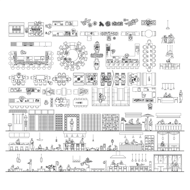 CAD, Vector All You Need for Sushi Bar Design in Top and Side view Mega Pack