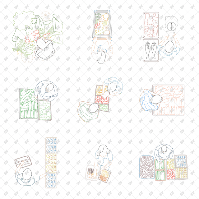 CAD, Vector, PNG Market and Supermarket in Color and B/W (Top View)