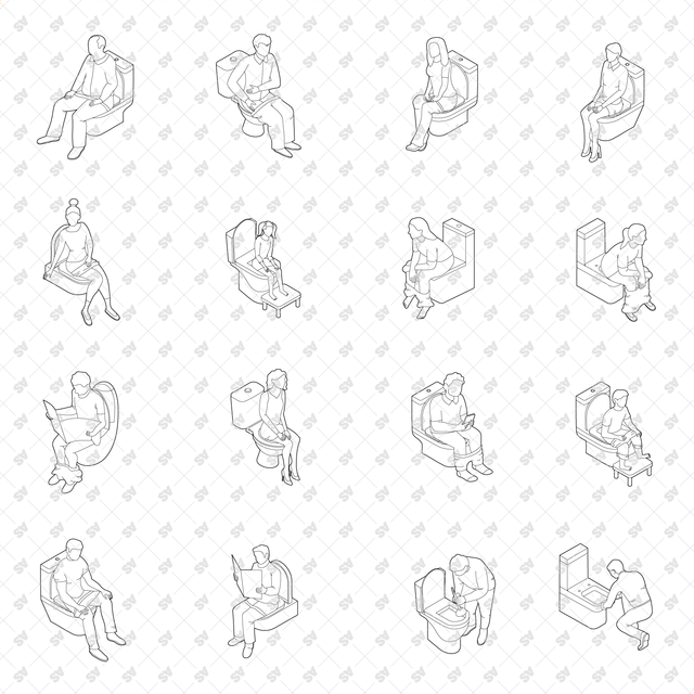 CAD, Vector, PNG Isometric View Toilet Users