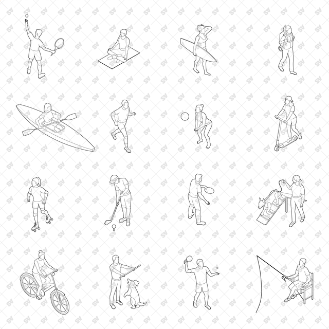 CAD, Vector, PNG Outdoor Characters in Isometric View