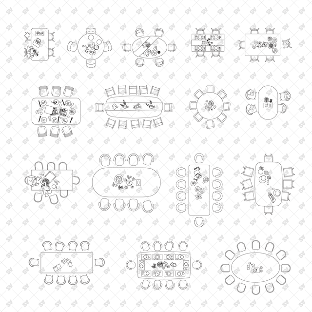 CAD, Vector, PNG Dining Tables and Chairs Layouts in Top View