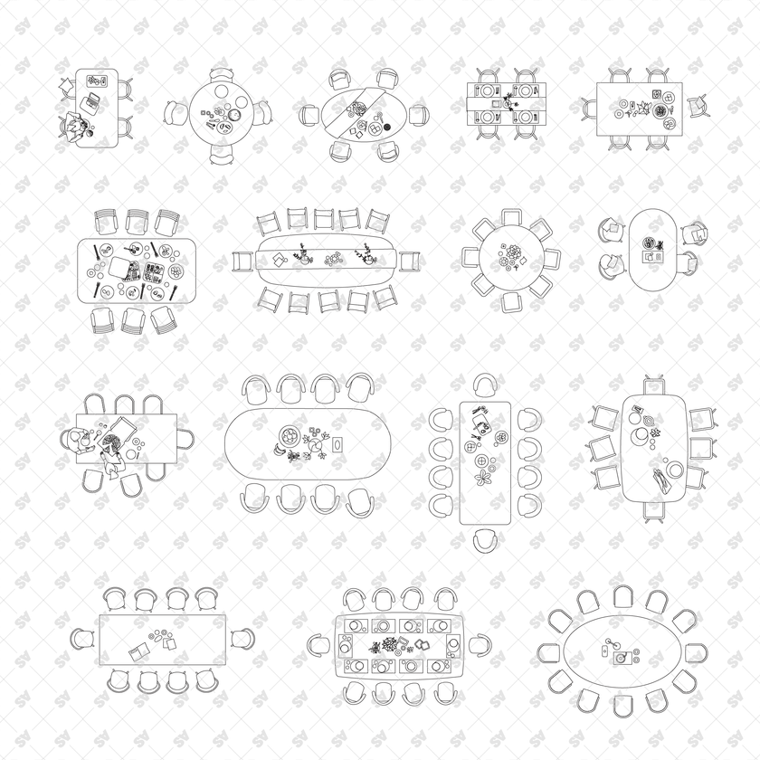 CAD, Vector, PNG Dining Tables and Chairs Layouts in Top View – Studio ...
