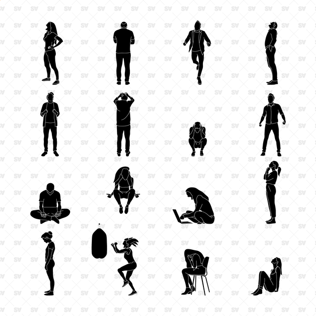 CAD, Vector, PNG Scream Room Characters in Front, Side, Back Views