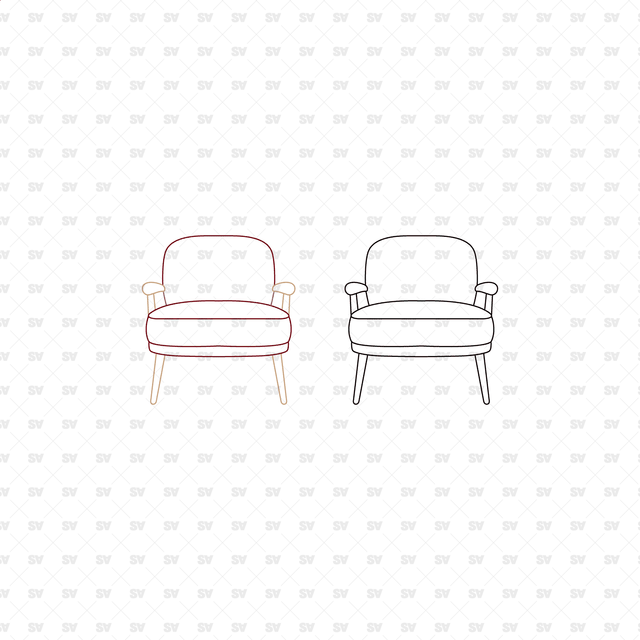 CAD, Vector, PNG Armchairs in Color and B/W (Front view)