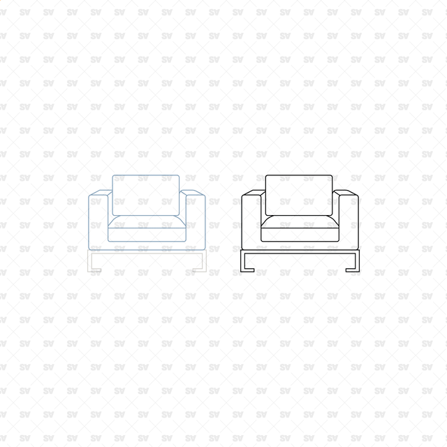 CAD, Vector, PNG Armchairs in Color and B/W (Front view)