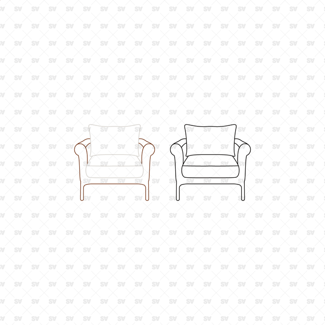 CAD, Vector, PNG Armchairs in Color and B/W (Front view)