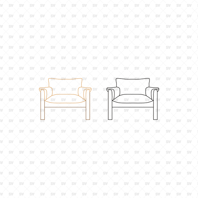 CAD, Vector, PNG Armchairs in Color and B/W (Front view)