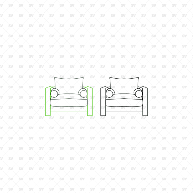 CAD, Vector, PNG Armchairs in Color and B/W (Front view)