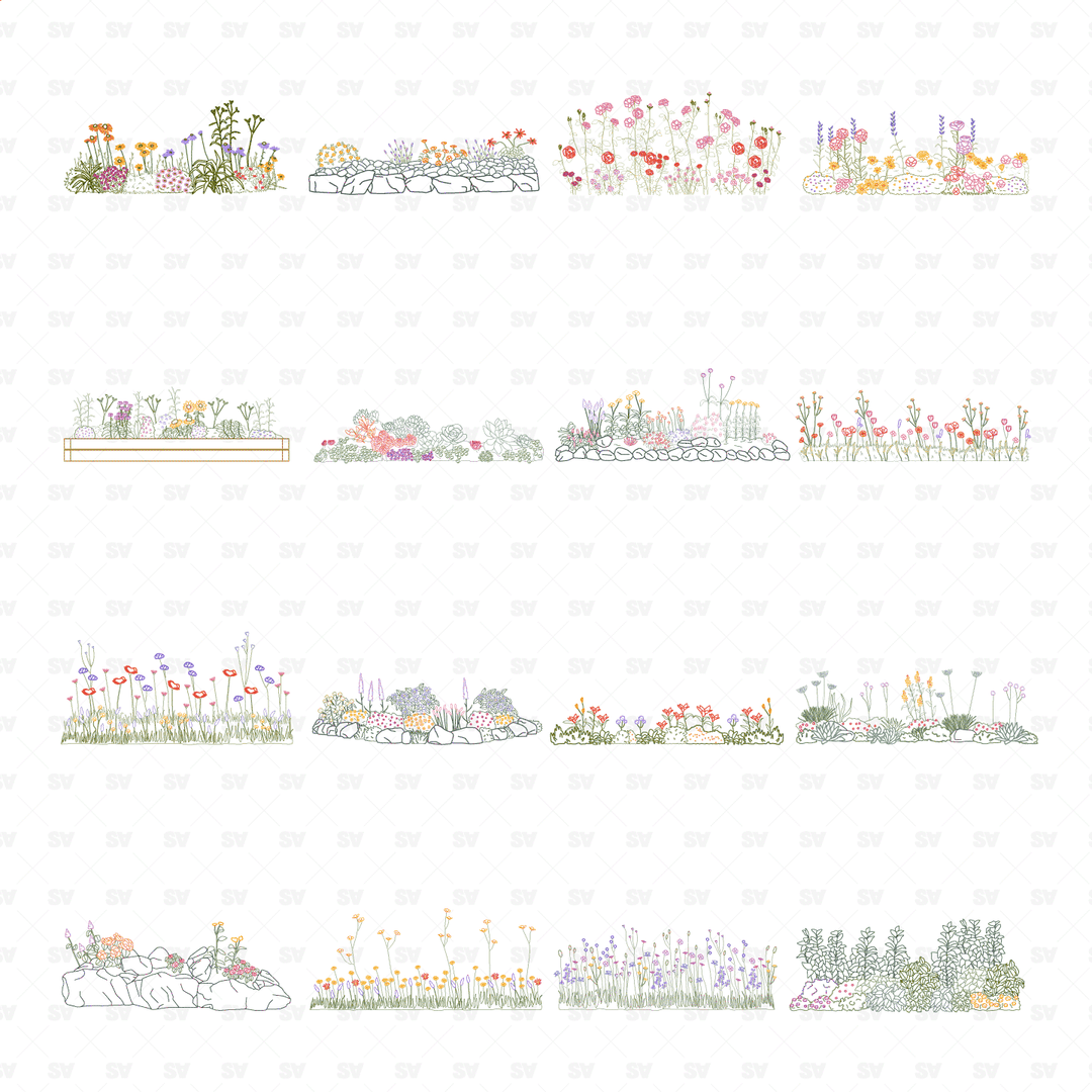 CAD, Vector Flower Beds in Color and B/W – Studio Alternativi