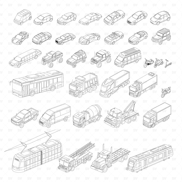 CAD, Vector, PNG Axonometric Urban Vehicles