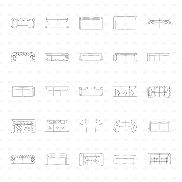 CAD, Vector, PNG Sofas in Top View