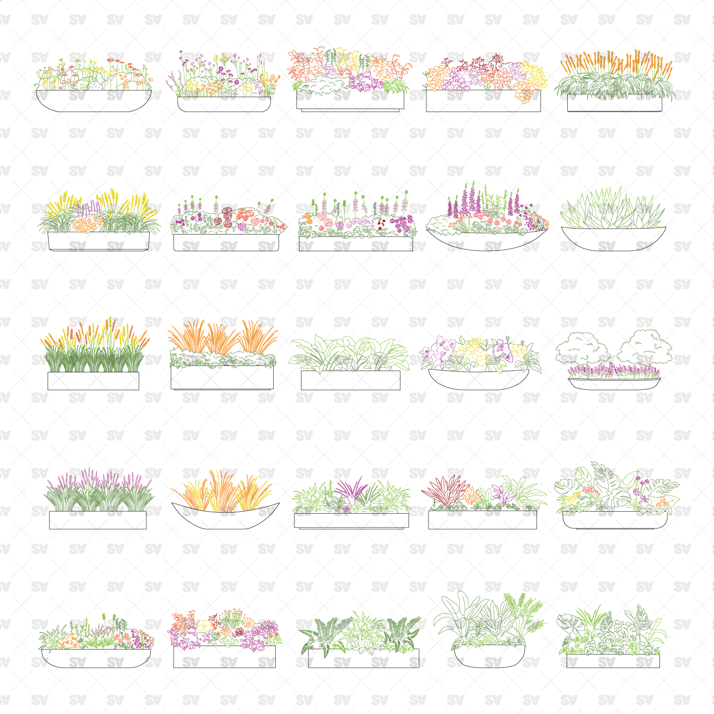 CAD, Vector, PNG Street Plants in Planters in Color and B/W – Studio ...