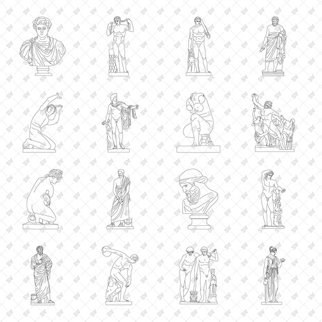 CAD Vector PNG Ancient Statues