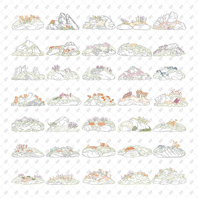 CAD, Vector, PNG Rockscapes in Color and B/W