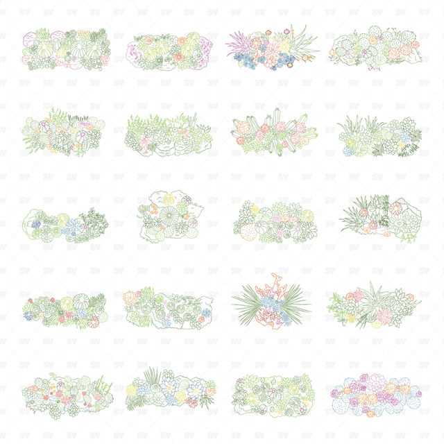 CAD, Vector, PNG Succulent and Cactus Landscapes in Top View in Color and B/W