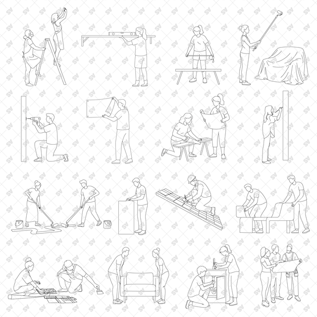 CAD, Vector, PNG Home Renovation in Front and Side Views