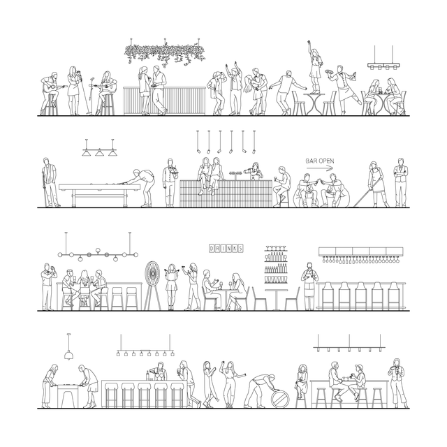 CAD, Vector Bar and Pub Set (Front view and side view)