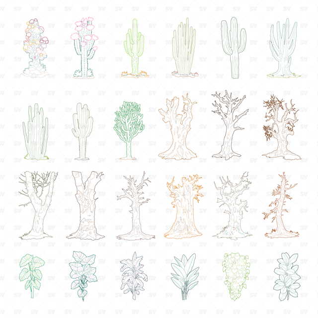 CAD, Vector, PNG Plants in Color and B/W