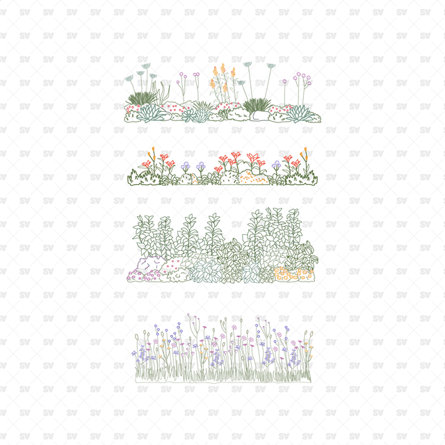 CAD, Vector Flower Beds in Color and B/W