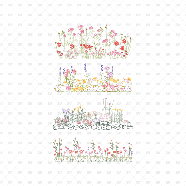 CAD, Vector Flower Beds in Color and B/W