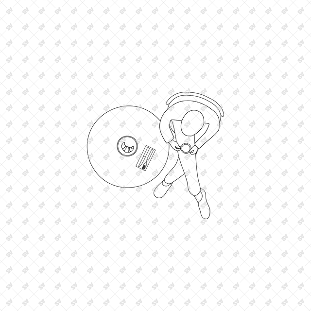 CAD, Vector, PNG Characters at a Coffee Shop in Top View