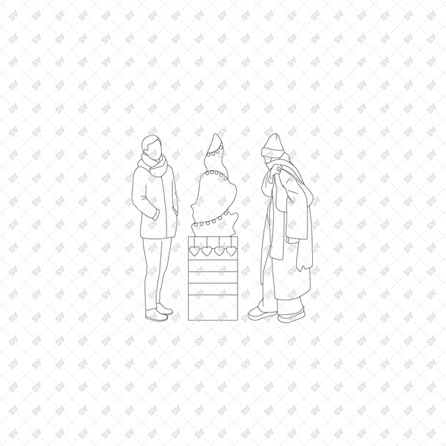 CAD, Vector, and PNG People in Winter and Christmas Activities, Front and Side Views