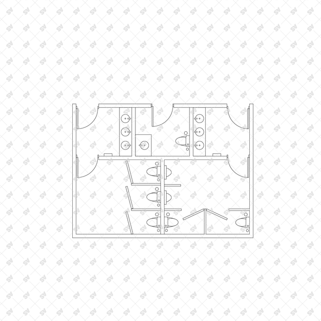 CAD, Vector, PNG Public Toilet Layouts in Top View