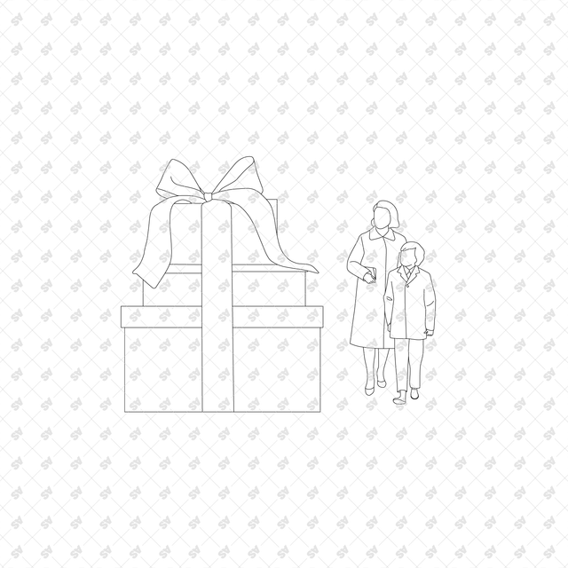 CAD, Vector, and PNG People in Winter and Christmas Activities, Front and Side Views